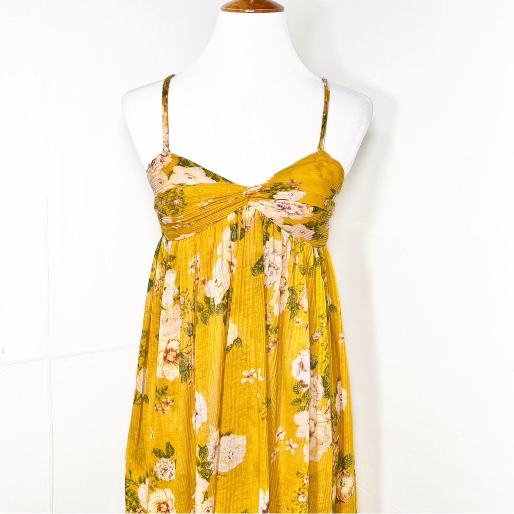 Free People Floral Print Yellow Draped High Low Sleeveless Boho Babydoll Top - Picture 13 of 14